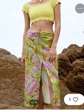 Zara Green, Magenta & Brown Tropical Print Maxi Skirt